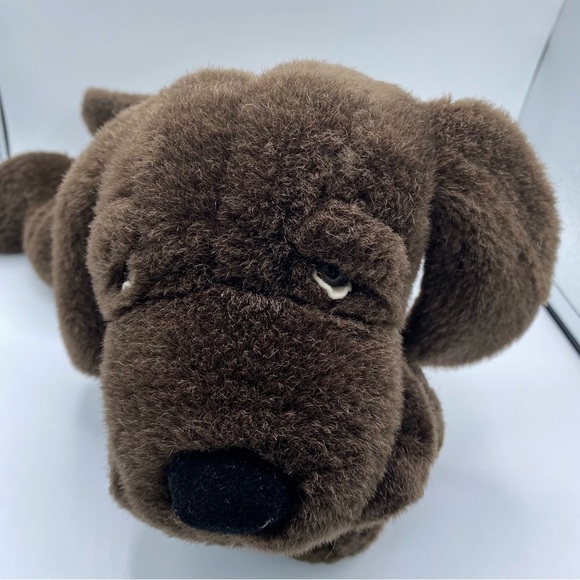 RUSS BERRIE Chops Puppy Dog Dark Brown 16" Weighted Plush Hound Sad Eyes - Picture 2 of 10